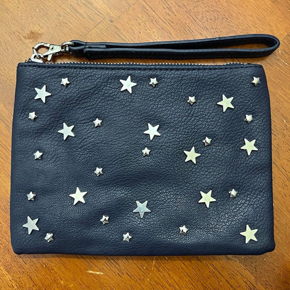G.H. Bass & Co. Navy Blue Star Studded Wristlet Pouch Clutch Bag